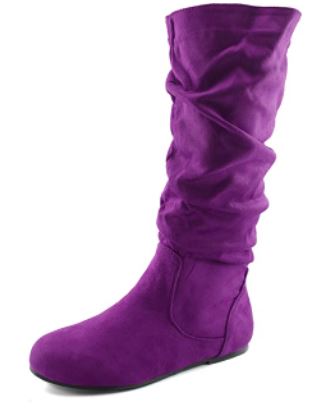 MID CALF HIGH BOOTS - PURPLE - PURPLE Slouch Mid Calf Zipper Round Toe Suede Boots SIZE: 6
