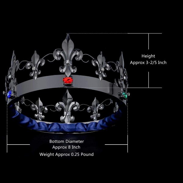 Men BLACK Fleur De Lis Jeweled King Crown - Image 3