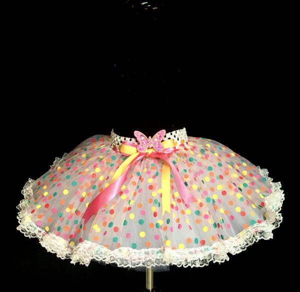 CUSTOM MADE Child tutu – TODDLER colorful polka dot lace trim extra fluffy tutu Fits 3-4YRS