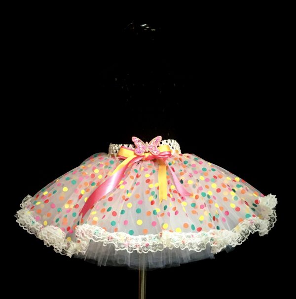 CUSTOM MADE Child tutu – TODDLER colorful polka dot lace trim extra fluffy tutu Fits 3-4YRS - Image 3