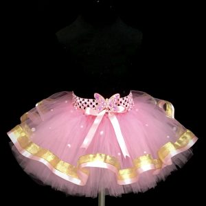 CUSTOM MADE Child tutu – TODDLER SOFT PINK/GOLD Ribbon Trim Pearl Tutu Fits Up to 3yrs