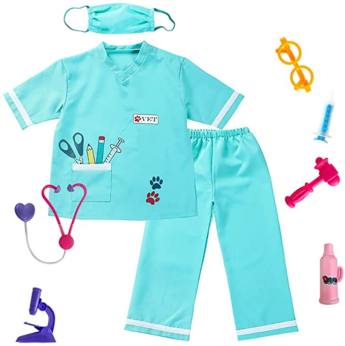 Career Day VETERINARIAN - Kids Animal Doctor Role Play Costume Set Light Green SIZE: TODDLER 3-6 - Image 3