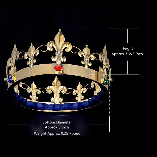 Men GOLD Fleur De Lis Jeweled King Crown - Image 2