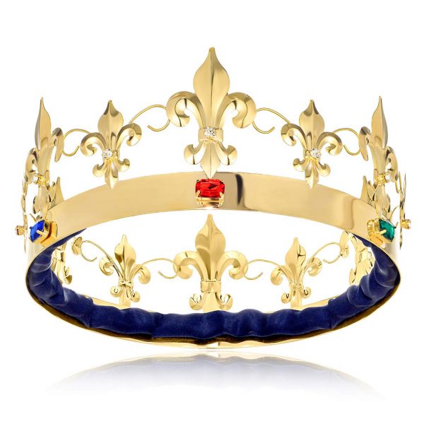 Men GOLD Fleur De Lis Jeweled King Crown - Image 3