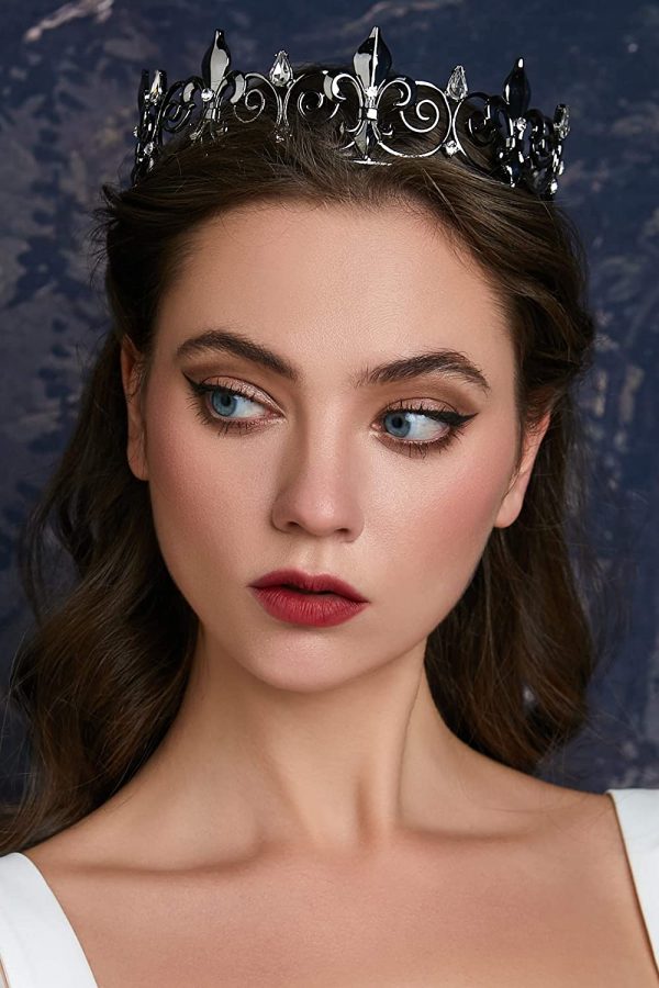 2 inch Height BLACK Clear Teardrop Rhinestone Royal King Queen Fleur De Lis Tiaras Crown Hair Jewelry - Image 2