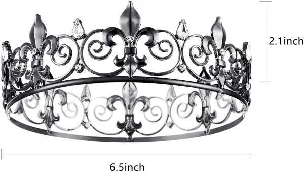 2 inch Height BLACK Clear Teardrop Rhinestone Royal King Queen Fleur De Lis Tiaras Crown Hair Jewelry - Image 7