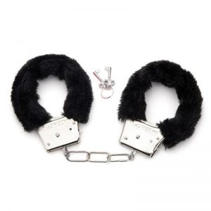 HANDCUFFS - PLUSH Stainless Steel Metal Handcuffs - BLACK