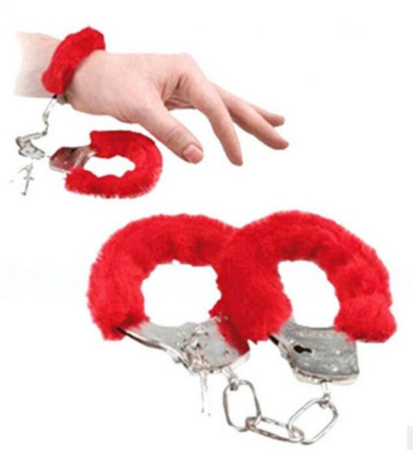 HANDCUFFS - PLUSH Stainless Steel Metal Handcuffs - RED
