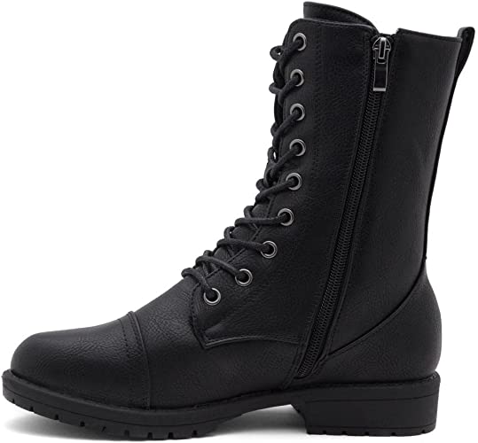 COMBAT BOOTS - BLACK - Ankle Lace Up Military Combat Booties Mid Calf Boots SIZE: 11 - Image 2