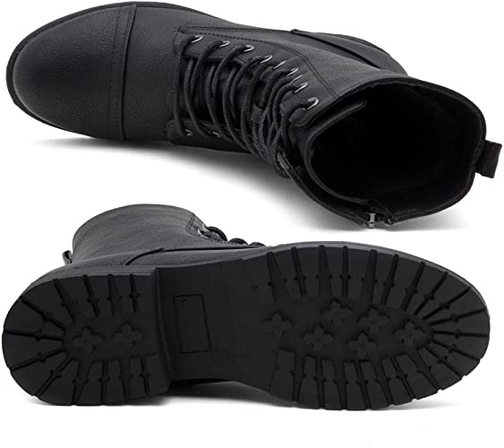 COMBAT BOOTS - BLACK - Ankle Lace Up Military Combat Booties Mid Calf Boots SIZE: 11 - Image 4