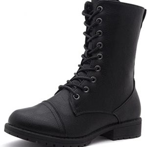 COMBAT BOOTS - BLACK - Ankle Lace Up Military Combat Booties Mid Calf Boots SIZE: 10