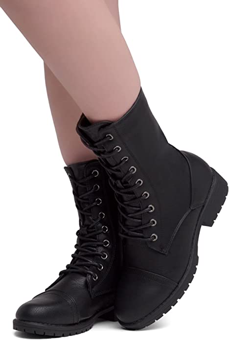 COMBAT BOOTS - BLACK - Ankle Lace Up Military Combat Booties Mid Calf Boots SIZE: 11 - Image 5