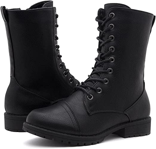 COMBAT BOOTS - BLACK - Ankle Lace Up Military Combat Booties Mid Calf Boots SIZE: 11 - Image 6