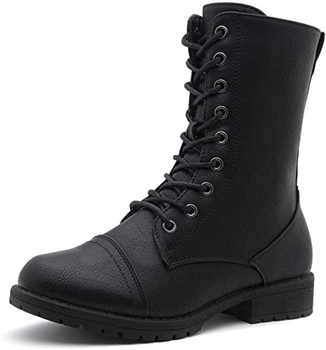 COMBAT BOOTS - BLACK - Ankle Lace Up Military Combat Booties Mid Calf Boots SIZE: 11