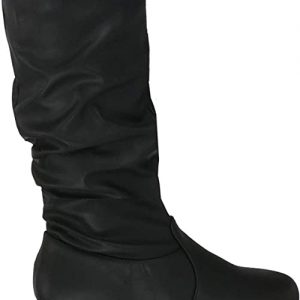 MID CALF HIGH BOOTS - BLACK - LEATHERETTE Women’s Calf High slouchy flat casual dress boots.