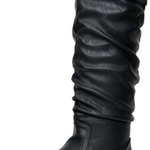 KNEE HIGH BOOTS - BLACK- LEATHERETTE Women’s Wide Calf Knee High Boots SIZE: 12