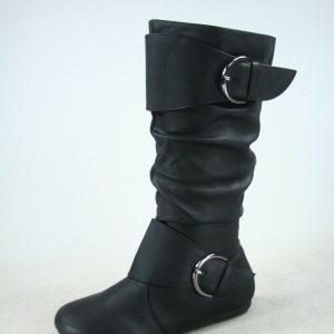 MID CALF BOOTS - BLACK- LEATHERETTE Women’s Mid-Calf round tie BUCKLE Boots SIZE: 11