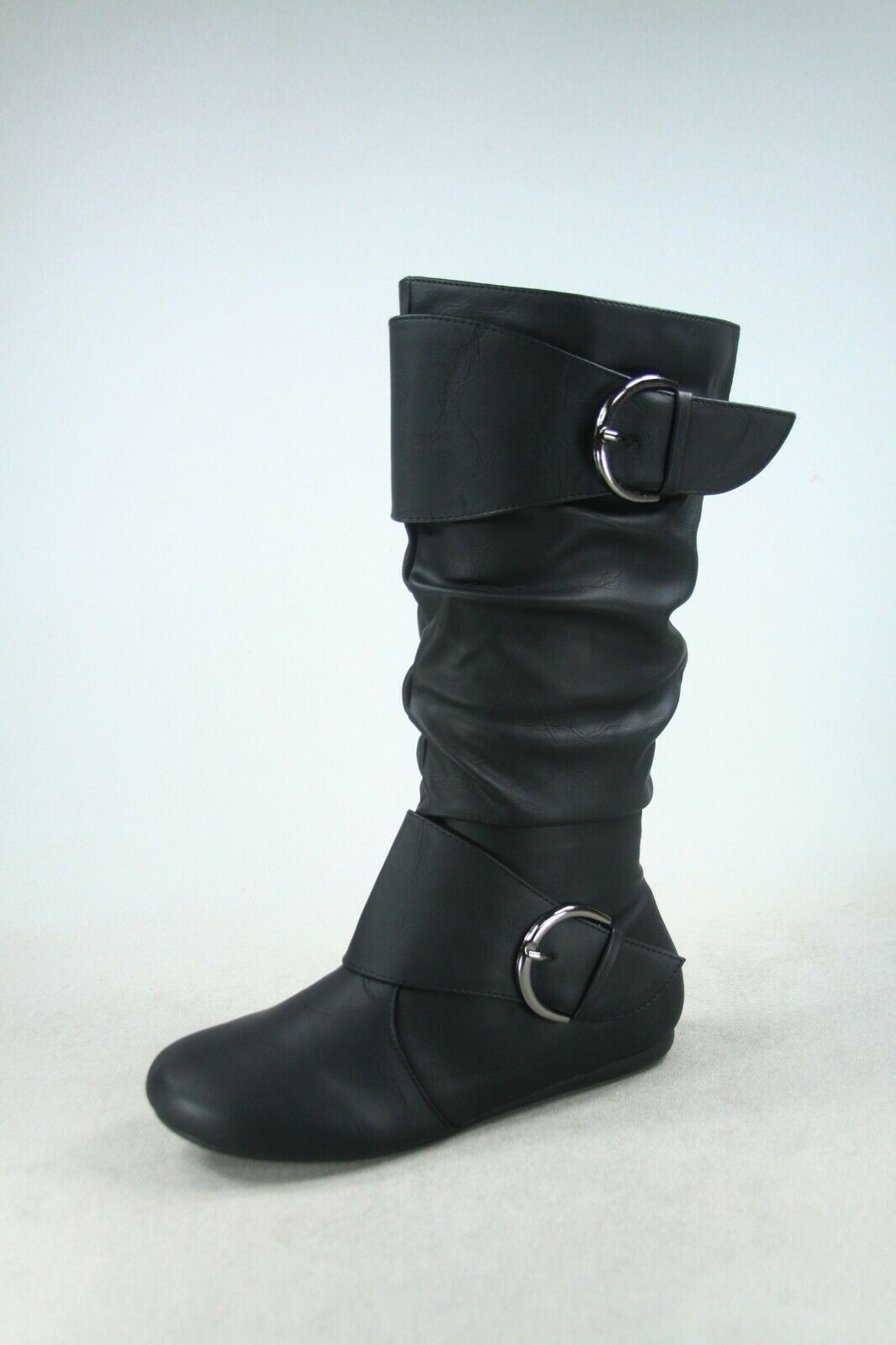 MID CALF BOOTS - BLACK- LEATHERETTE Women’s Mid-Calf round tie BUCKLE Boots SIZE: 11
