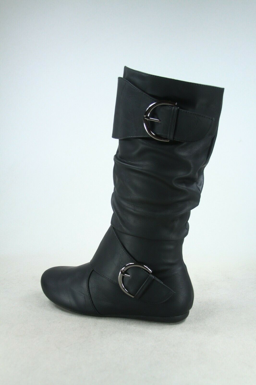 MID CALF BOOTS - BLACK- LEATHERETTE Women’s Mid-Calf round tie BUCKLE Boots SIZE: 11 - Image 3
