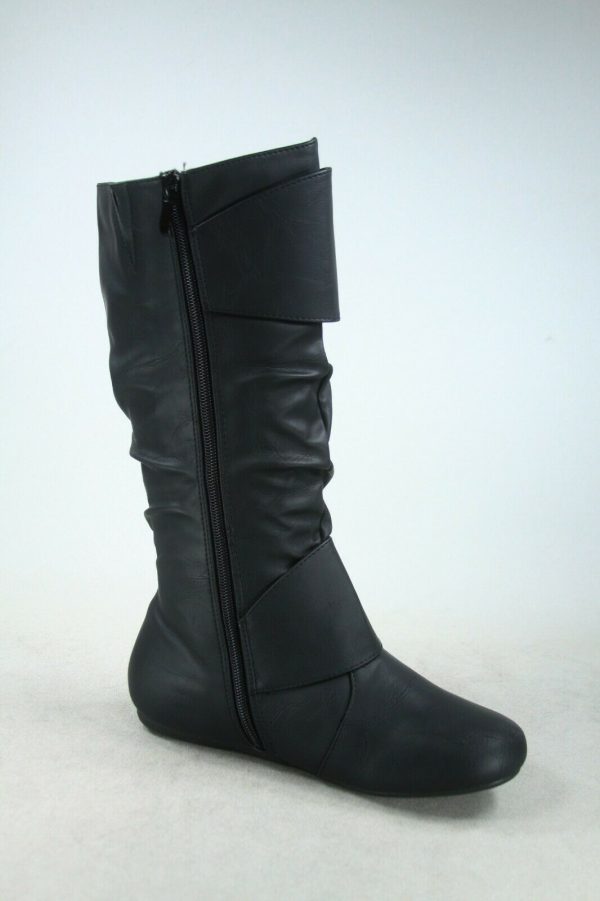 MID CALF BOOTS - BLACK- LEATHERETTE Women’s Mid-Calf round tie BUCKLE Boots SIZE: 11 - Image 2