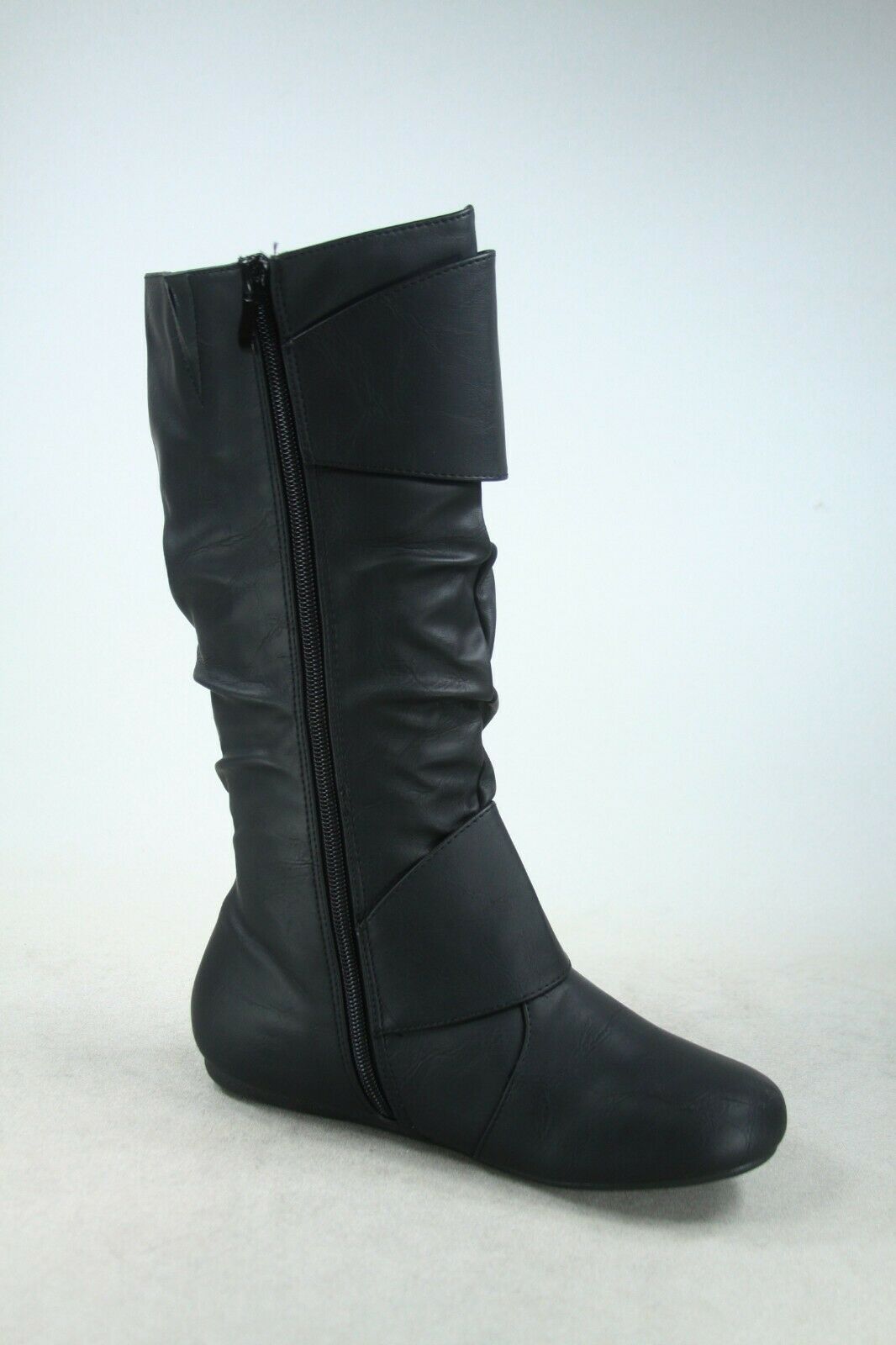 MID CALF BOOTS - BLACK- LEATHERETTE Women’s Mid-Calf round tie BUCKLE Boots SIZE: 11 - Image 2