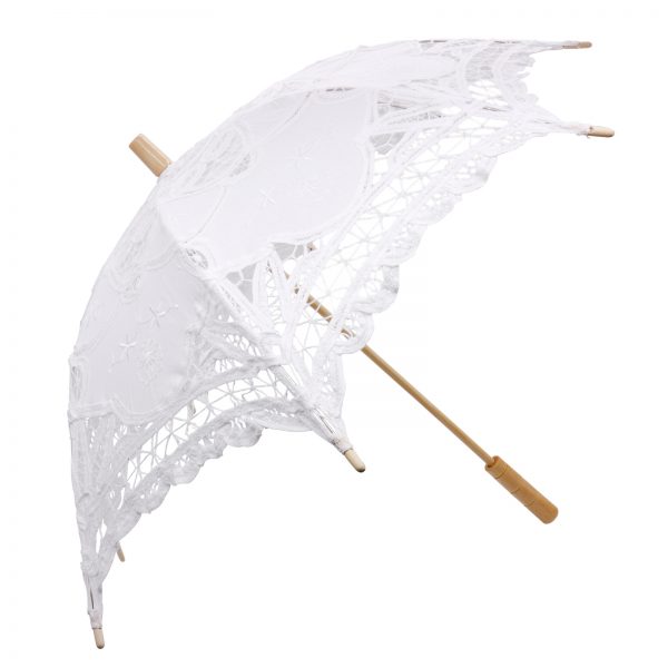 Handmade Embroidery Lace Parasol 52CM (SMALL) - White