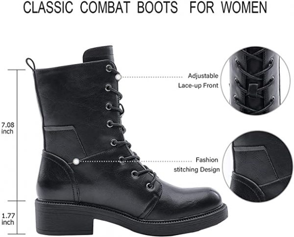 COMBAT BOOTS - BLACK - Mid Calf Lace up Round Toe Military Combat Boots BLACK SIZE: 10 - Image 2
