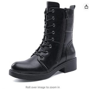 COMBAT BOOTS - BLACK - Mid Calf Lace up Round Toe Military Combat Boots BLACK 2 SIZE: 9