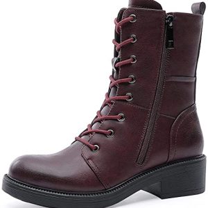 COMBAT BOOTS - BURGUNDY - Mid Calf Lace up Round Toe Military Combat Boots SIZE: 10