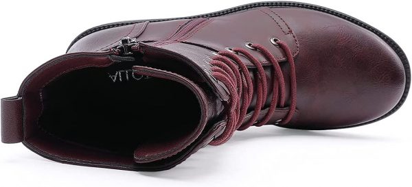 COMBAT BOOTS - BURGUNDY - Mid Calf Lace up Round Toe Military Combat Boots SIZE: 10 - Image 3