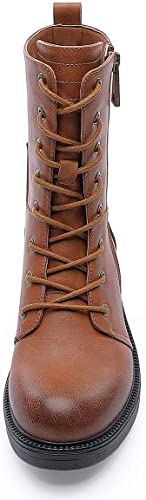 COMBAT BOOTS - TAN - Mid Calf Lace up Round Toe Military Combat Boots SIZE: 9 - Image 3