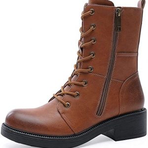 COMBAT BOOTS - TAN - Mid Calf Lace up Round Toe Military Combat Boots SIZE: 11