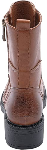 COMBAT BOOTS - TAN - Mid Calf Lace up Round Toe Military Combat Boots SIZE: 9 - Image 4