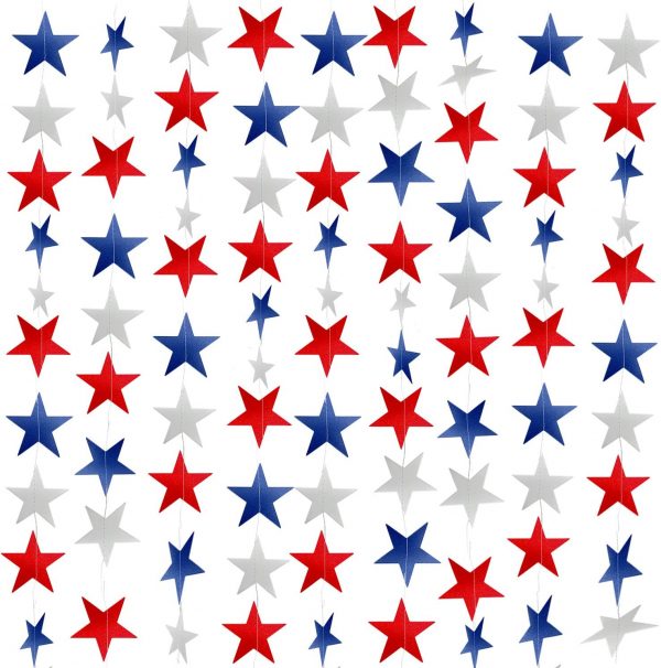 4th of July – 13FT Red White and Blue Patriotic Star Streamers Banner Garland Decorations
