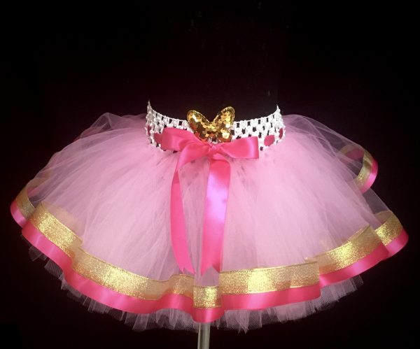 CUSTOM MADE Child tutu – TODDLER FUCHSIA PINK/GOLD Ribbon Trim Tutu Fits Up to 2yrs