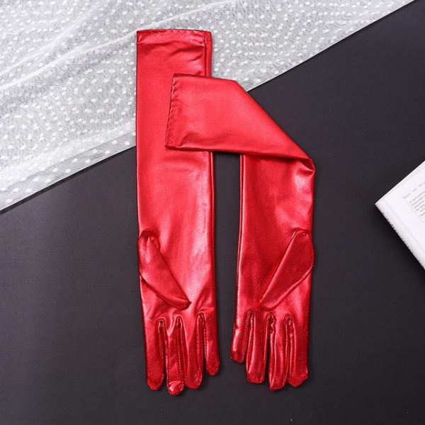 Metallic Elbow Opera Length faux leatherette Gloves