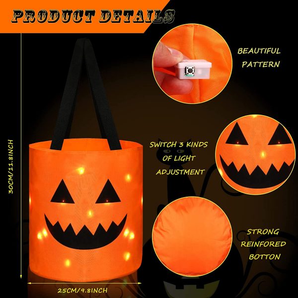 HALLOWEEN TREAT BAGS – LED Light Halloween ORANGE Candy Bags (sold single)
