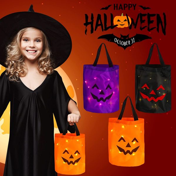 HALLOWEEN TREAT BAGS – Led Light Halloween Candy Bags Light up Halloween Party Bags, Trick or Treat Bucket Pumpkin  (sold single)