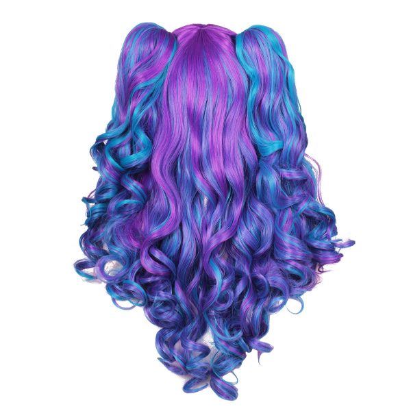 Long Curly Cosplay Wig with 2 Ponytails(Blue/Purple) - Image 3