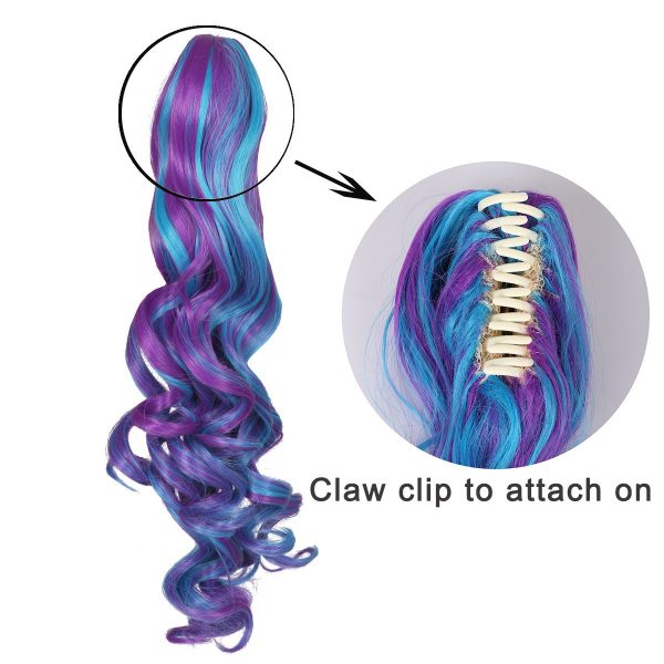 Long Curly Cosplay Wig with 2 Ponytails(Blue/Purple) - Image 5