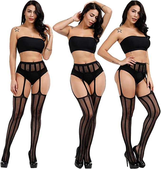 Fishnet Suspender Garter Stockings - BLACK #10 - Image 3