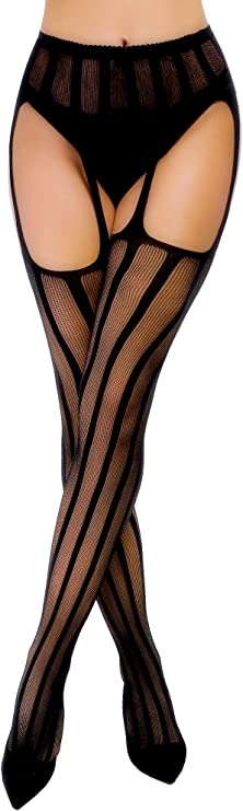 Fishnet Suspender Garter Stockings - BLACK #10 - Image 2