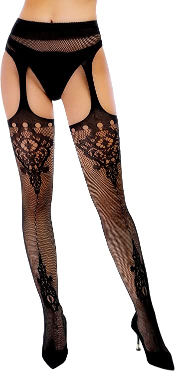 Fishnet Suspender Garter Stockings - BLACK #12 - Image 2
