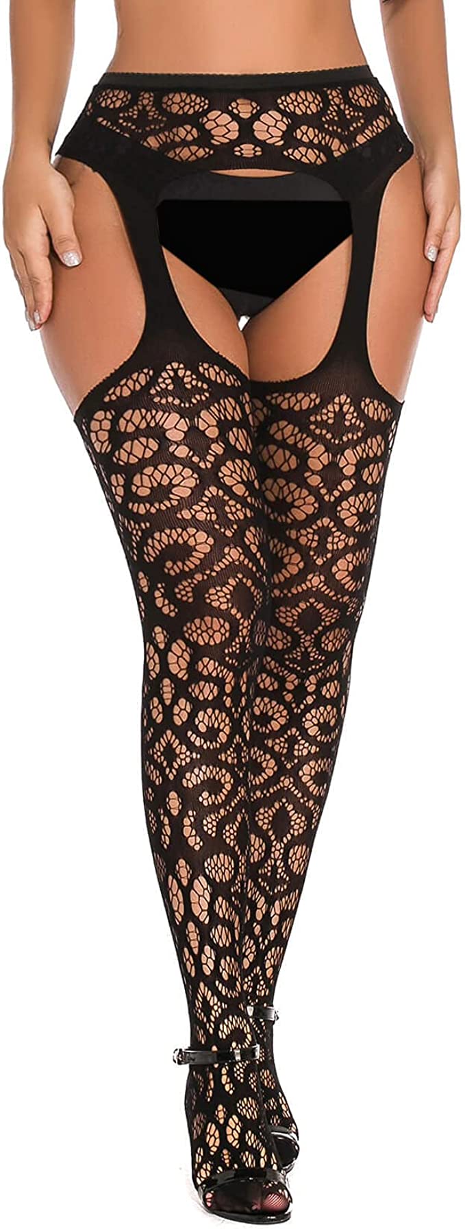 Fishnet Suspender Garter Stockings - BLACK #4, #8