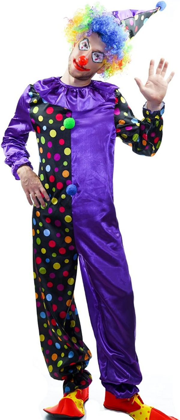 HALLOWEEN - MEN Purple Polka dot Jolly Circus Clown Costume One Size - Image 2