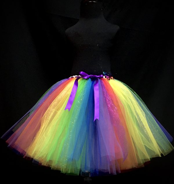CUSTOM MADE Child tutu – Girls Rainbow Sparkling knee length fluffy tutu 4-6yrs