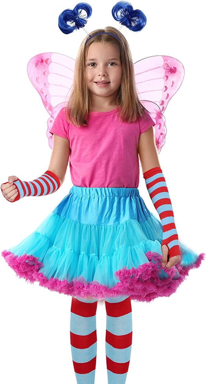 SOCKS - Kids Striped RED/BLUE Knee Highs Socks, Arm Warmer Gloves Ponytails Headband Set - Image 5