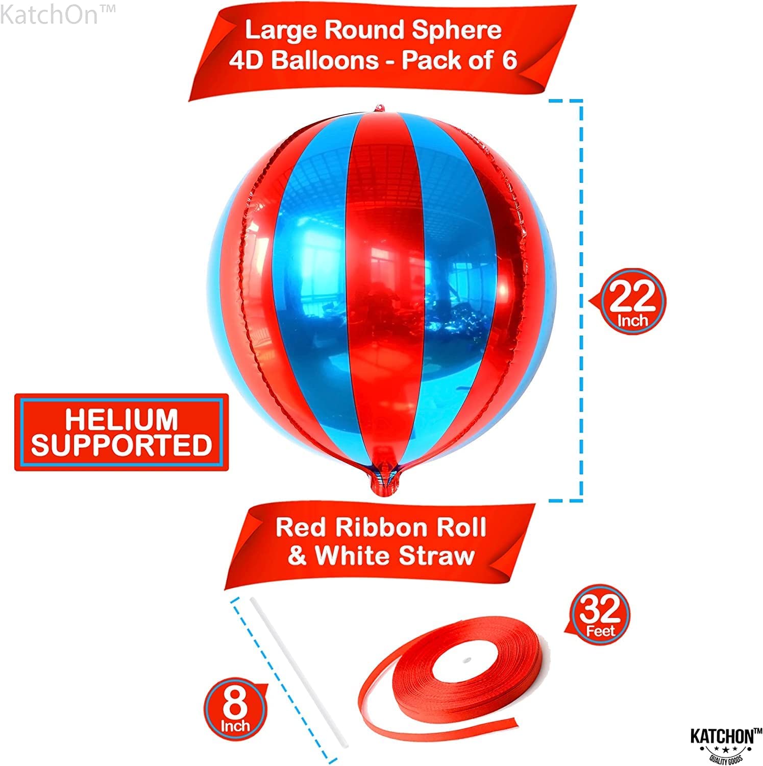 BALLOONS - Helium Balloons - 22inch 4D Red and Blue Carnival Foil Balloons - Pack of 2 - Image 5