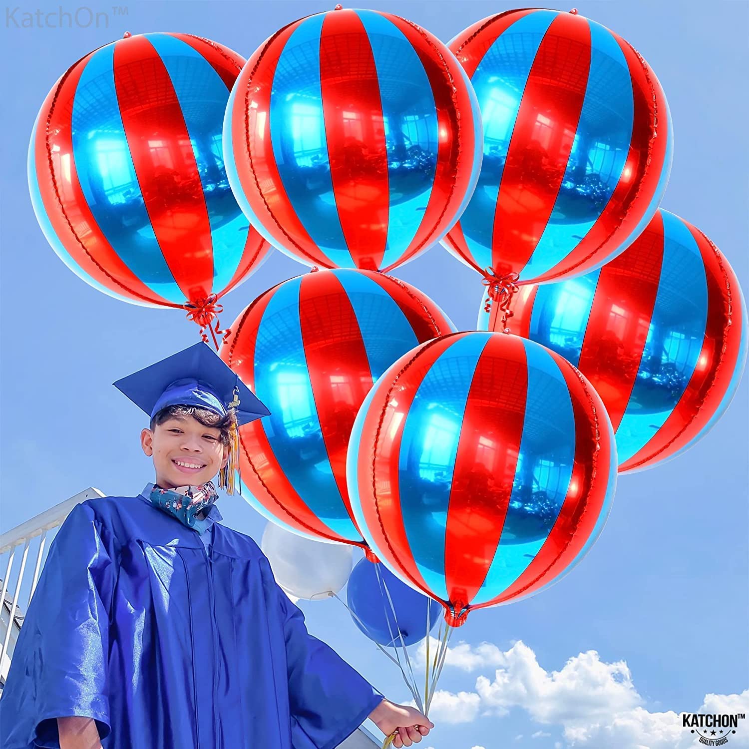 BALLOONS - Helium Balloons - 22inch 4D Red and Blue Carnival Foil Balloons - Pack of 2 - Image 3