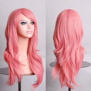 Women’s BLUSH PINK long wavy synthetic full wig